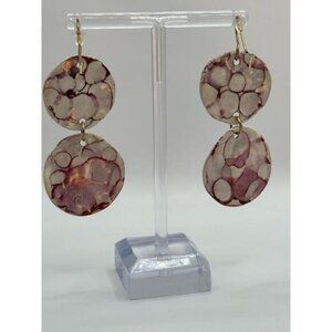 Double-Drop Dangle Earrings With Abstract Circular Pattern In White & Pink Tones